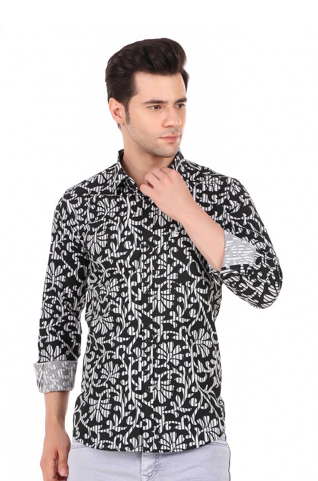 Men Black Floral Slim Fit Formal Shirt