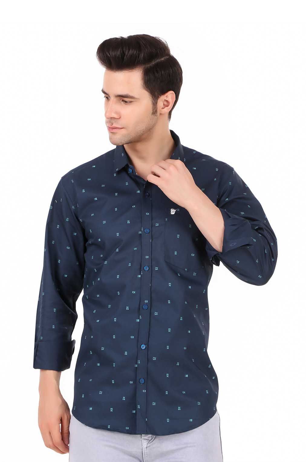 Men Navy Blue Conversational Printed Slim Fit Formal Shirt