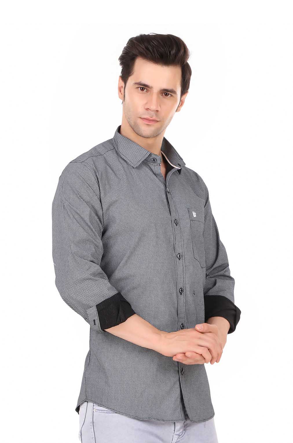 Men Grey Micro Polka Dot Printed Formal Shirt