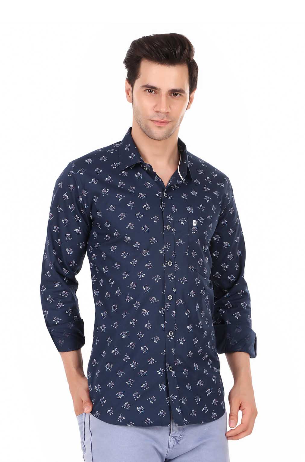 Men Navy Blue Slim Fit Formal Shirt