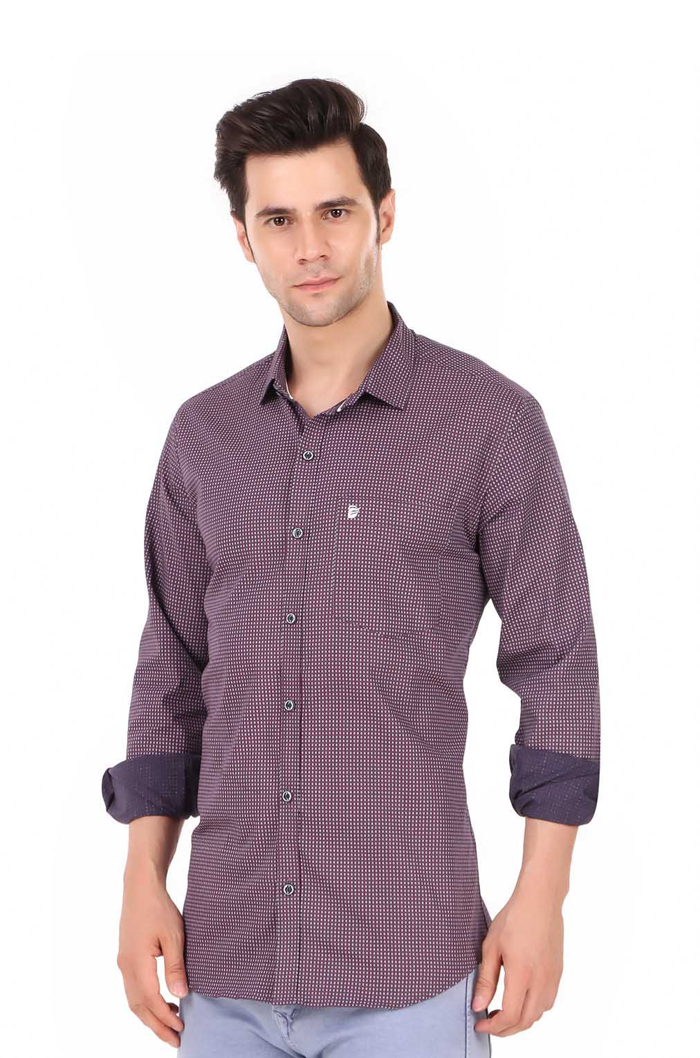 Men Purple Printed Slim Fit Formal Shirt