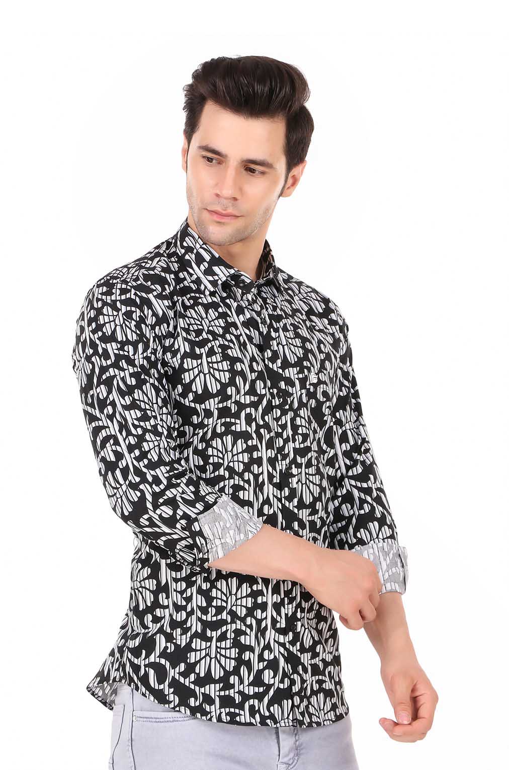 Men Black Floral Slim Fit Formal Shirt