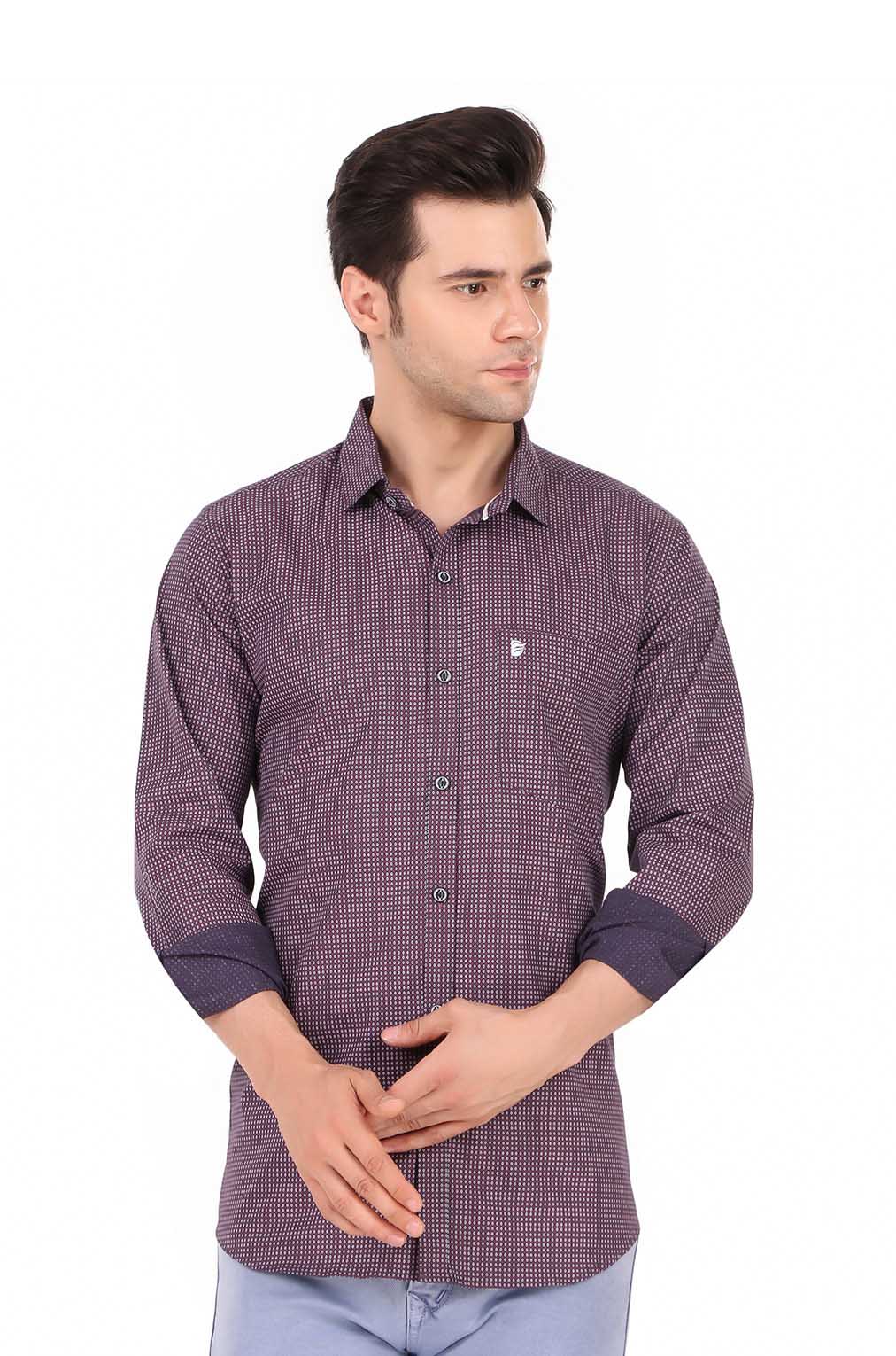 Men Purple Printed Slim Fit Formal Shirt
