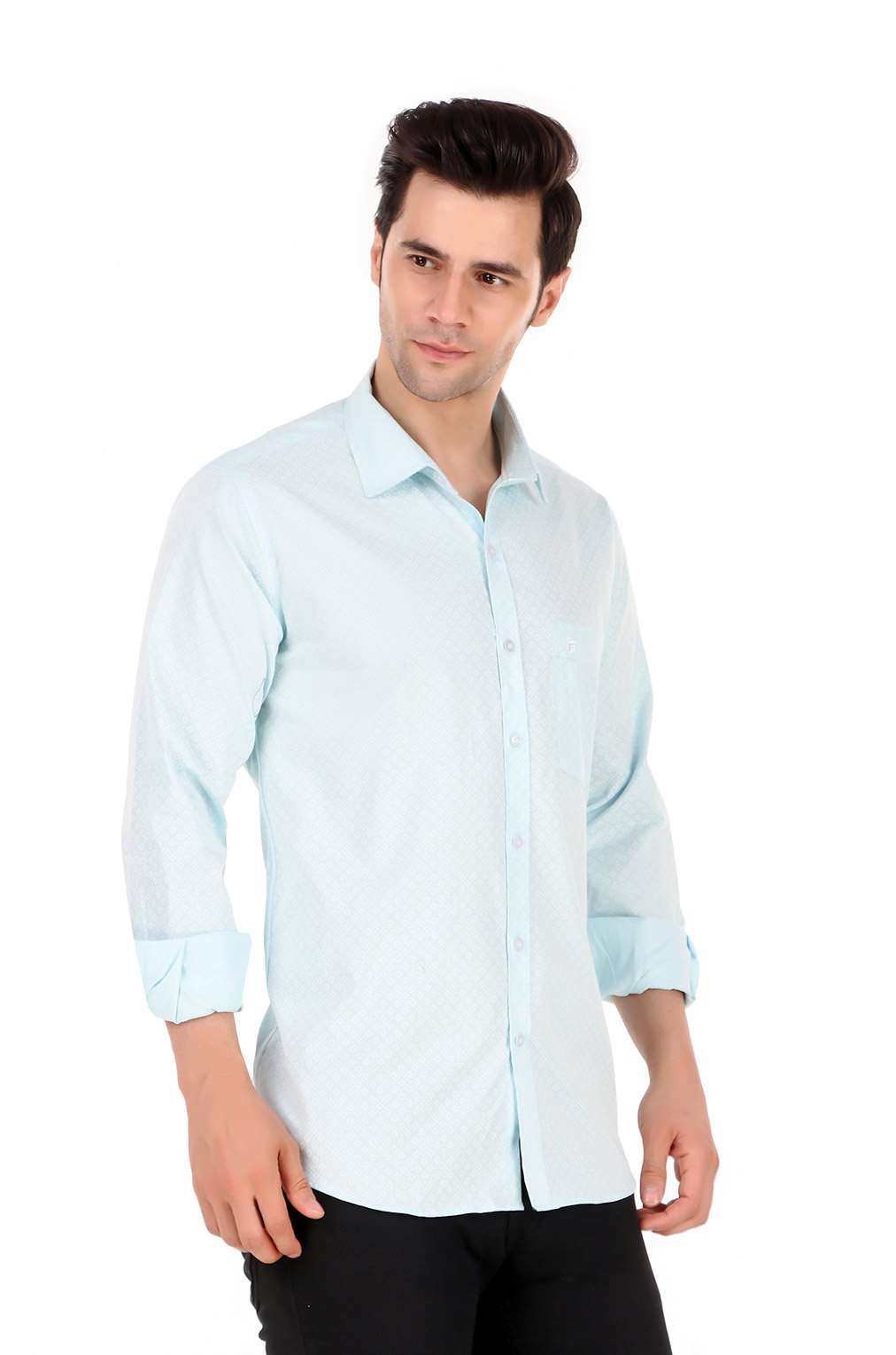 Men Sky Blue Printed Slim Fit Formal Shirt