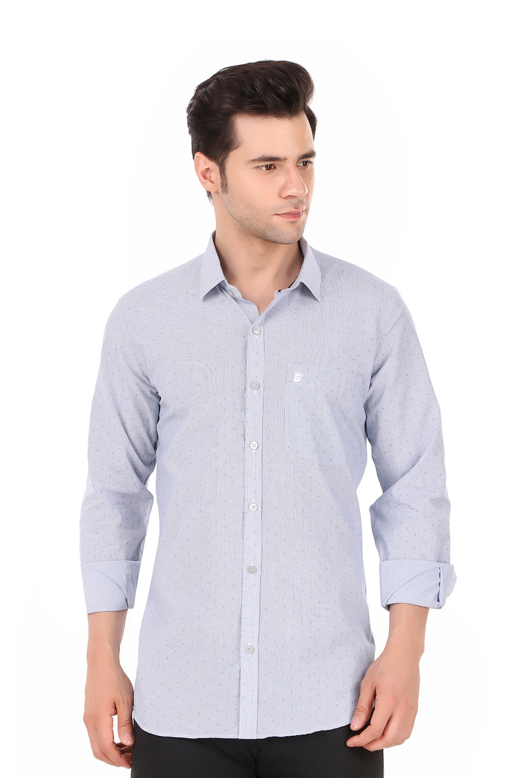 Men Blue Micro Polka Dot Printed Formal Shirt