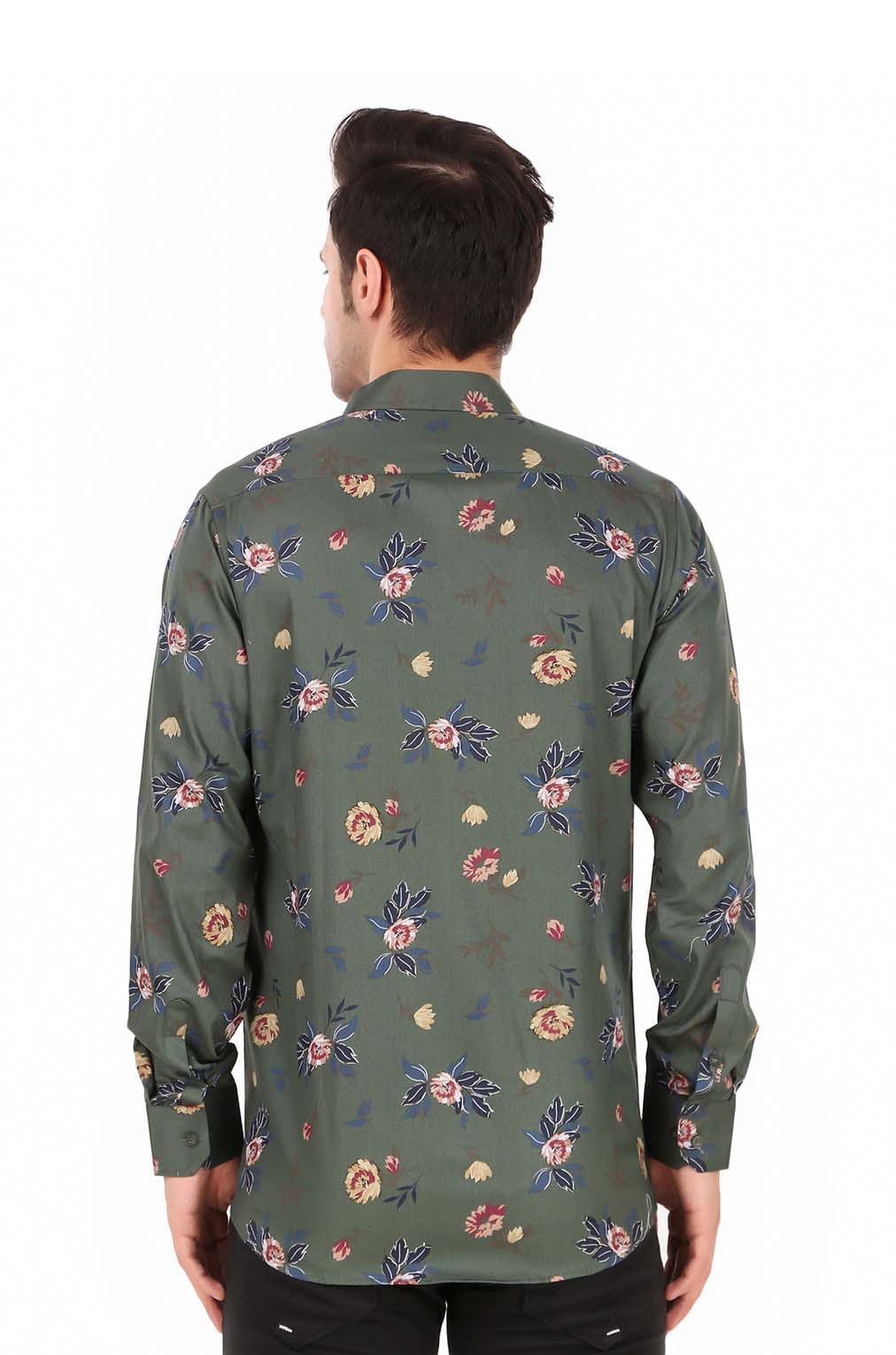 Men Green Floral Slim Fit Formal Shirt