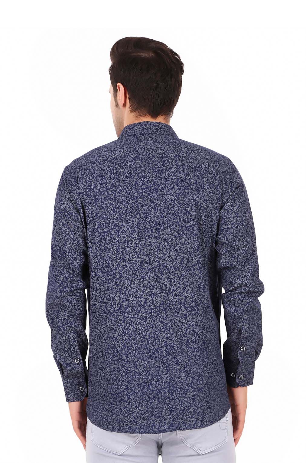 Men  Blue Printed Slim Fit Formal Shirt