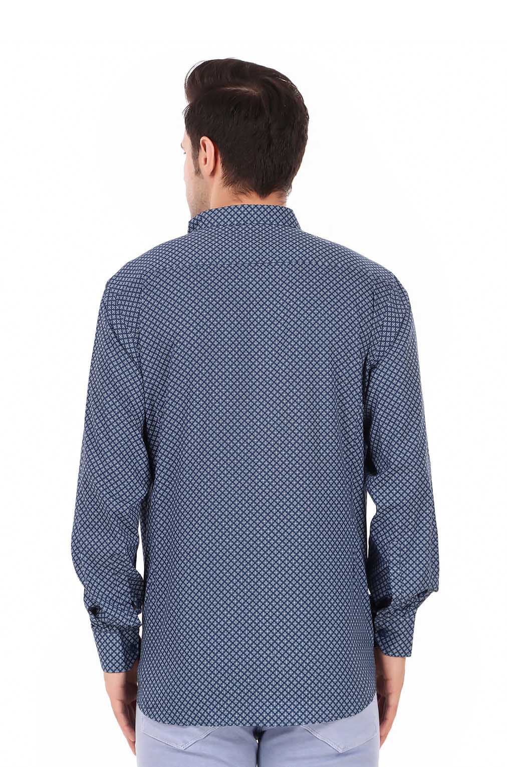 Men Navy Blue Printed Slim Fit Formal Shirt