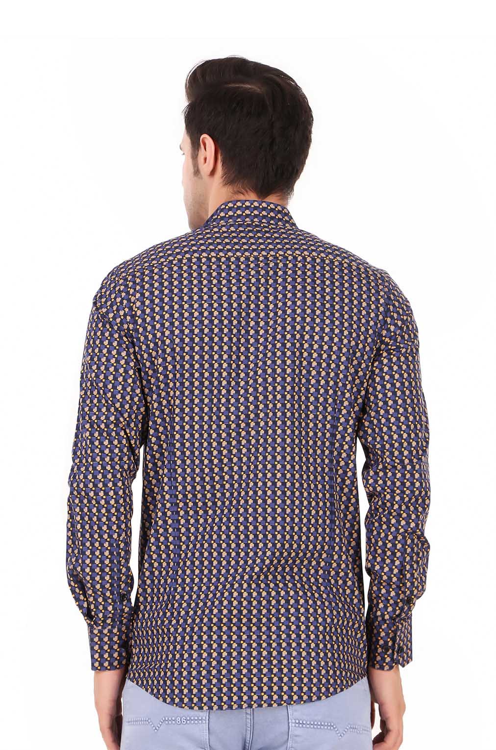 Men Blue Printed Slim Fit Formal Shirt