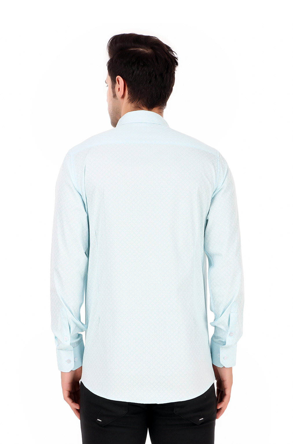 Men Sky Blue Printed Slim Fit Formal Shirt