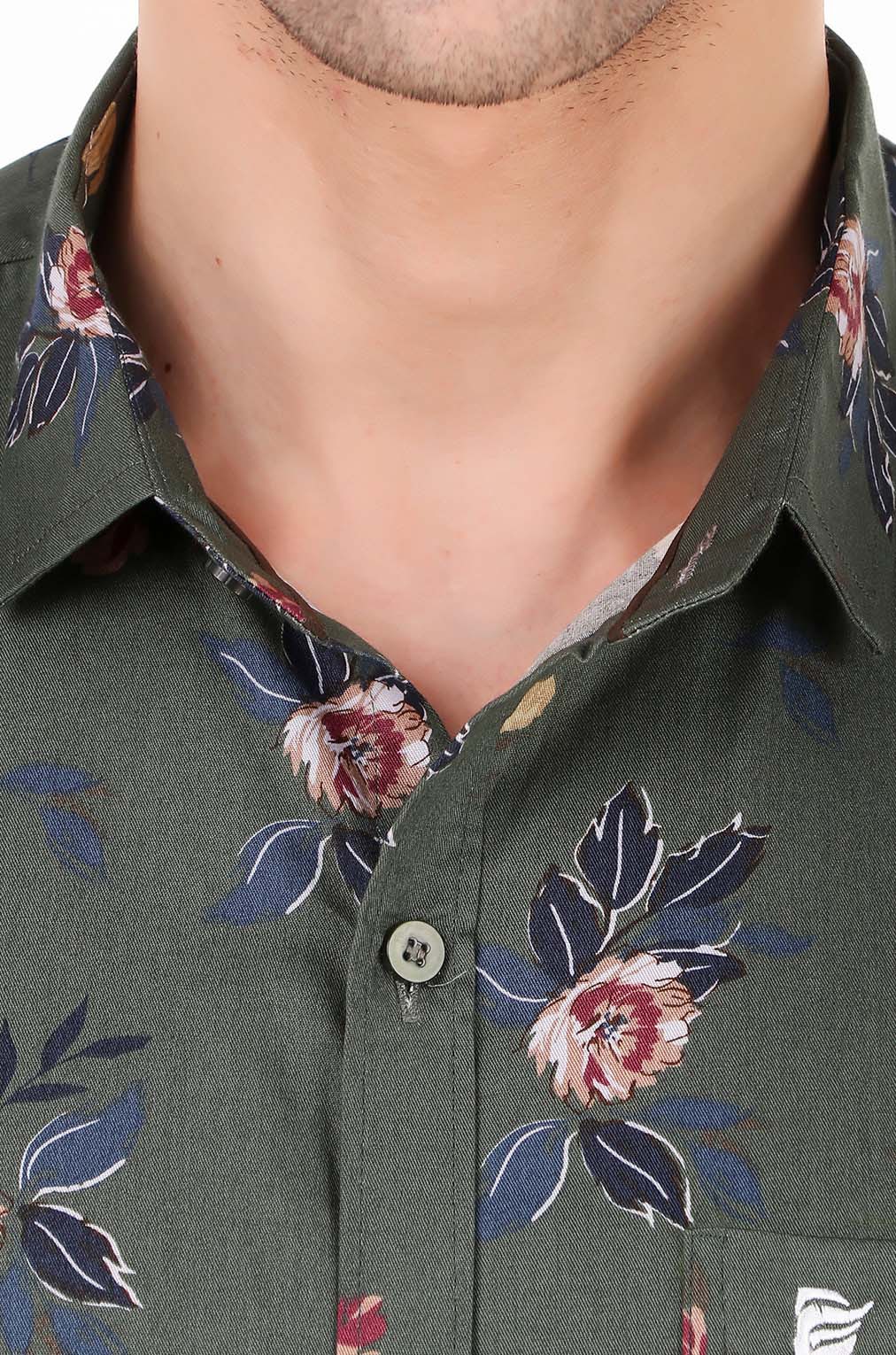 Men Green Floral Slim Fit Formal Shirt