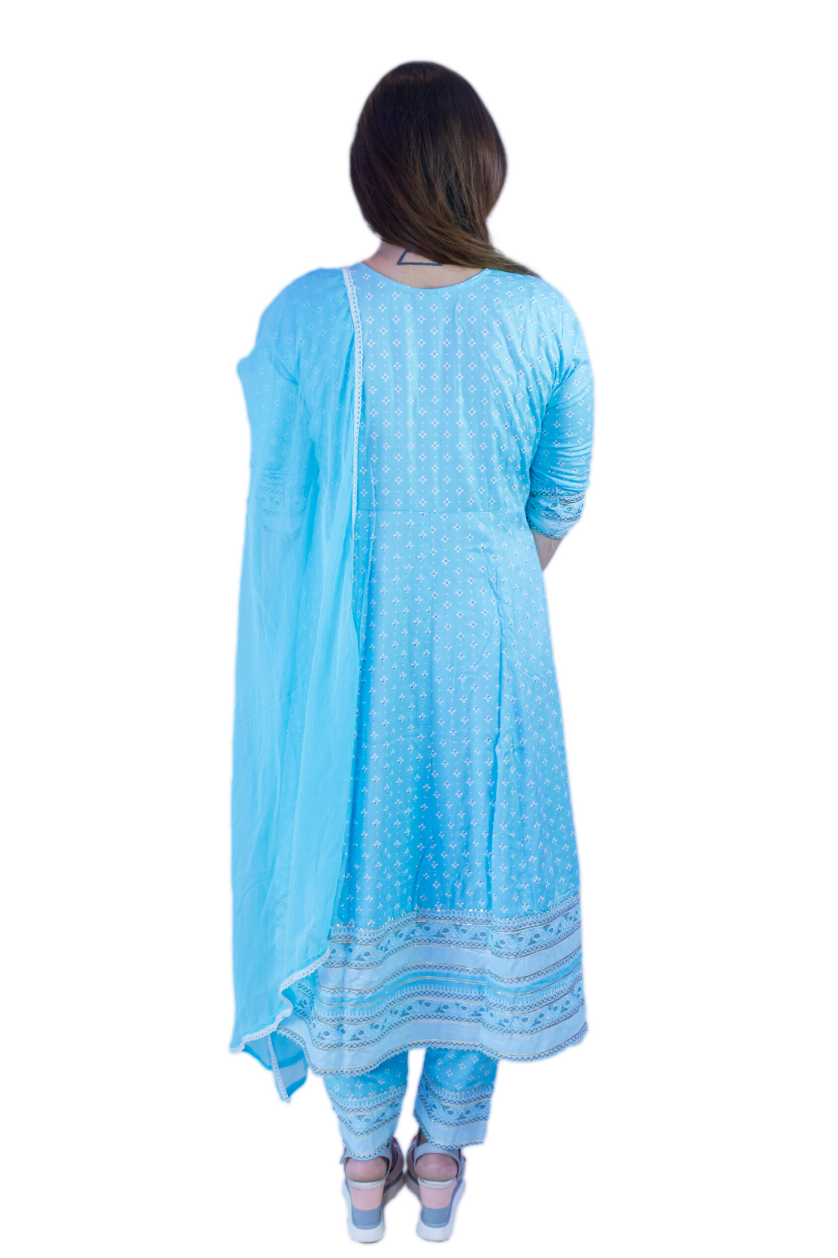 Women’s Rayon Casual Regular Ethnic Wear Sky Blue Suit Set With Dupatta