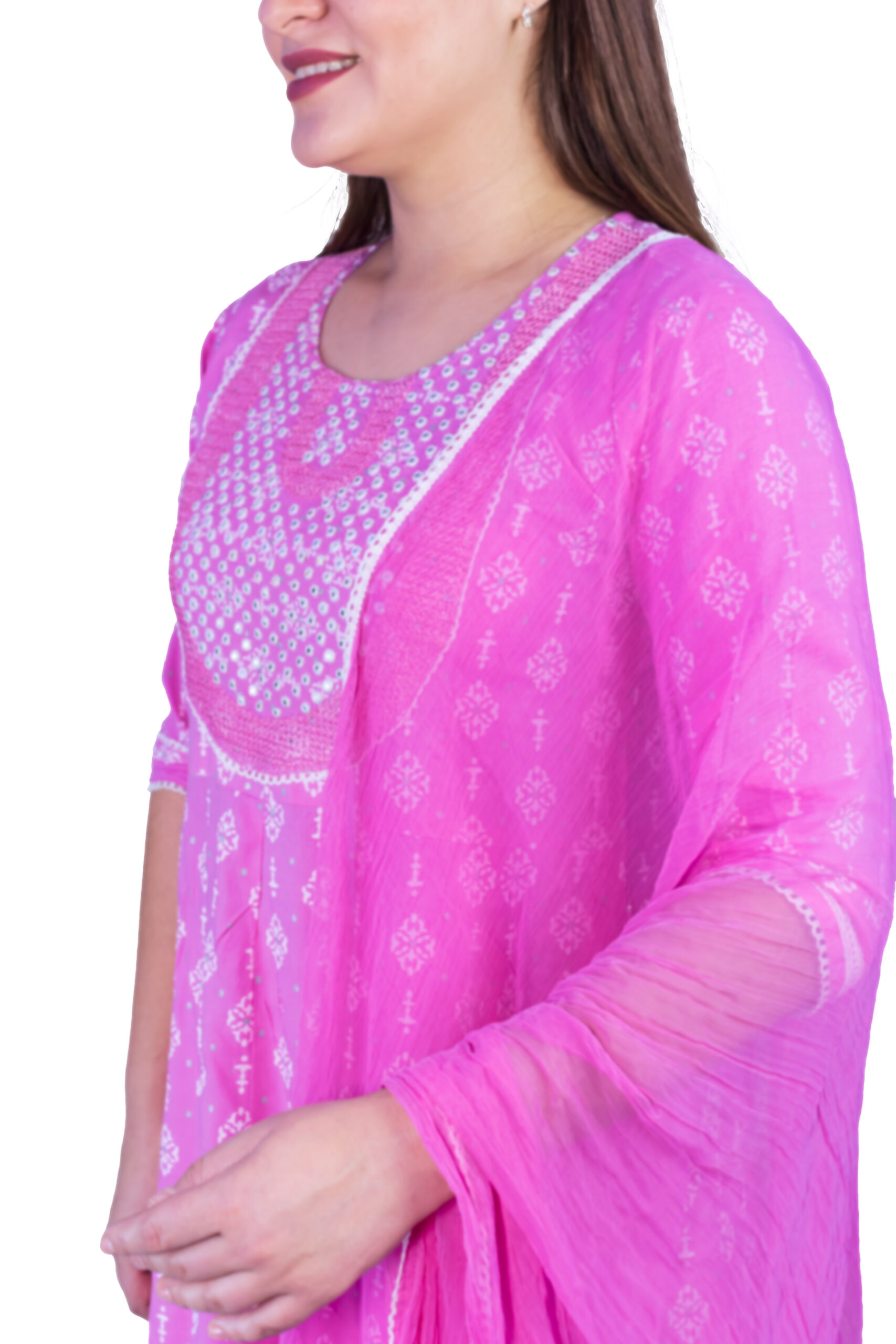 Pink Women’s Rayon Print Casual Regular Ethnic Wear Suit Set With Dupatta