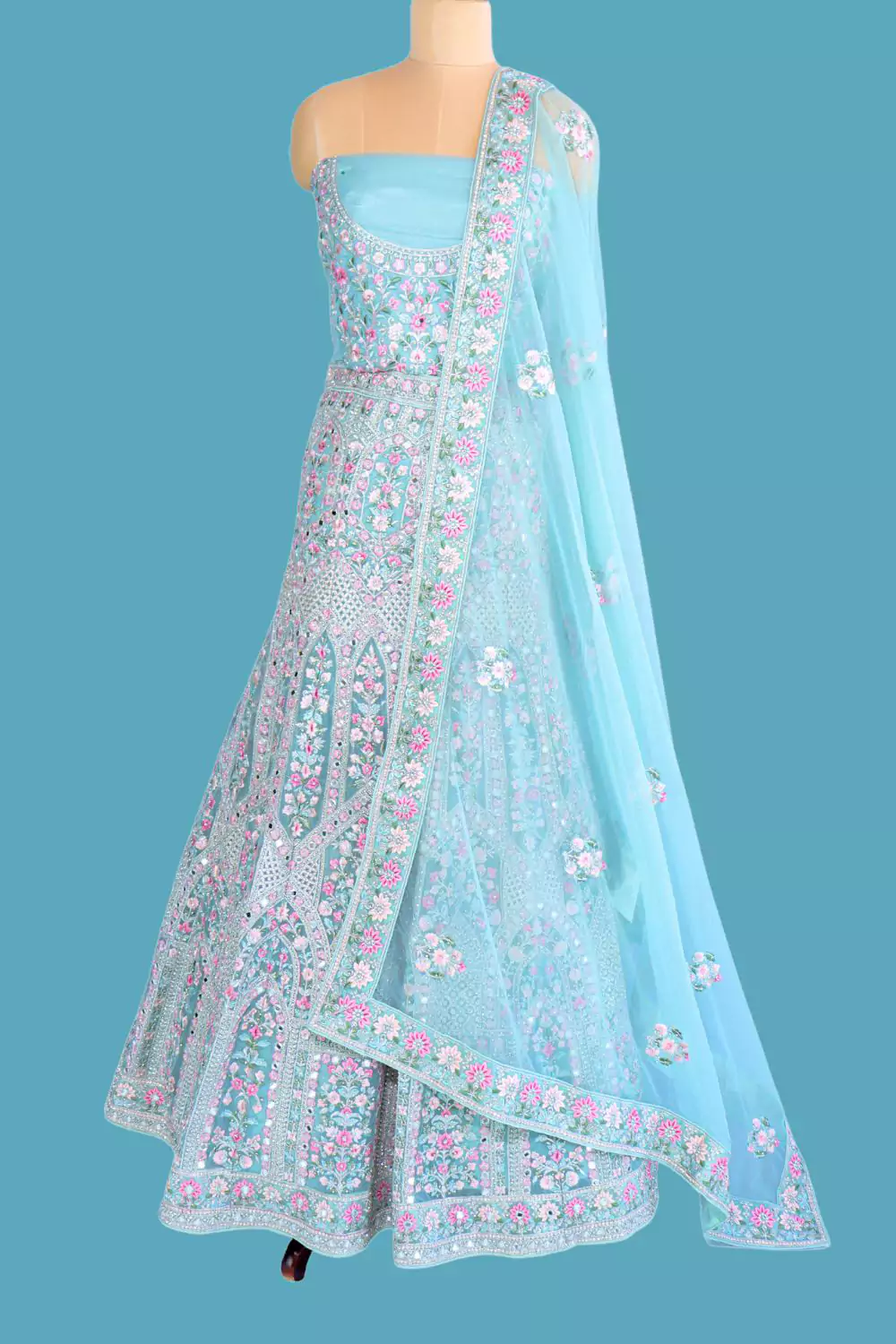 Floral Bloom Blue Bridal Lehenga