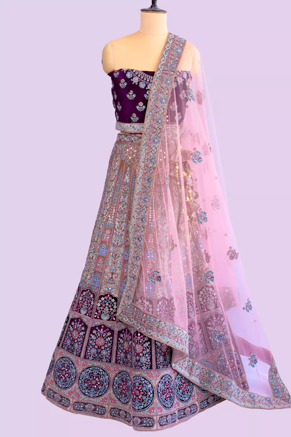 Purple Velvet Bridal Lehenga