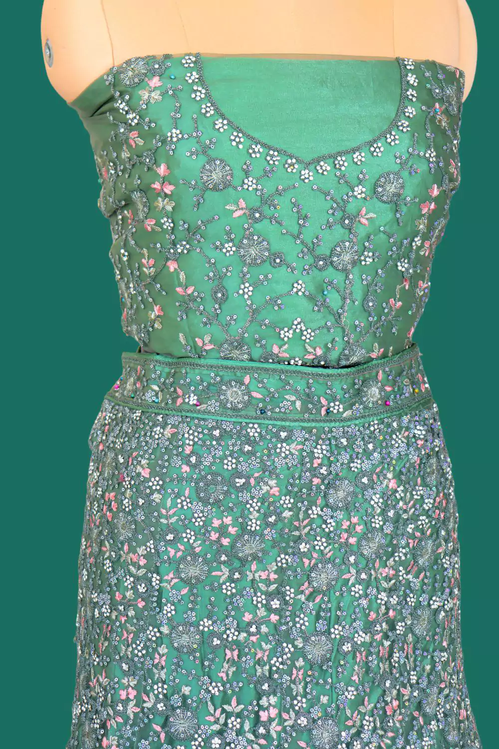 Teal Green Net Sequenced Bridal Lehenga