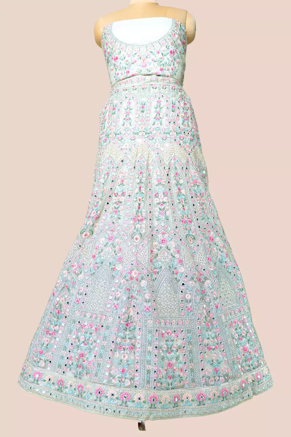 White Mirror Work Bridesmaid Lehenga