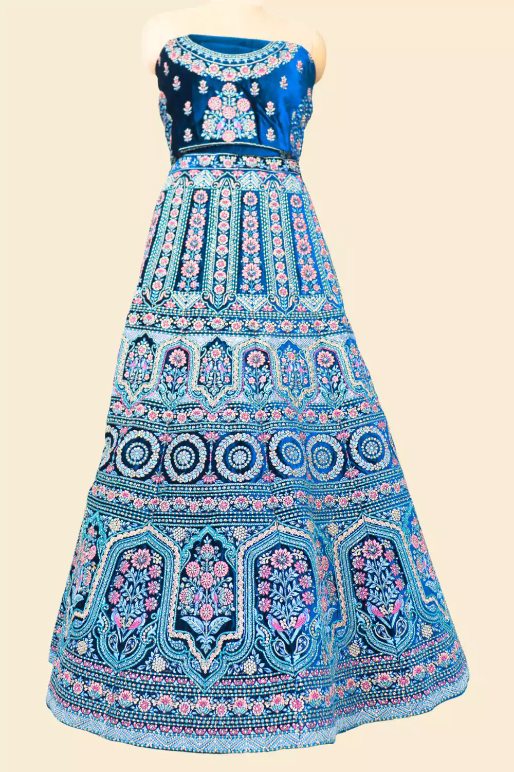 Navy Blue Velvet Embroidered Lehenga Set
