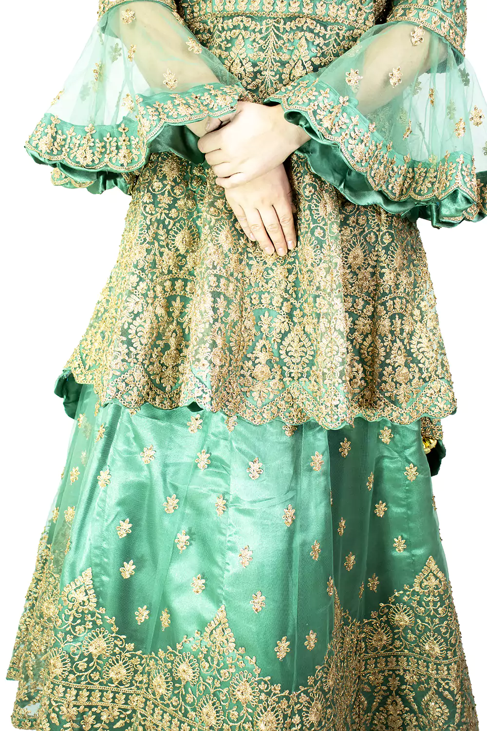 Teal Green Golden Embroidered Dress