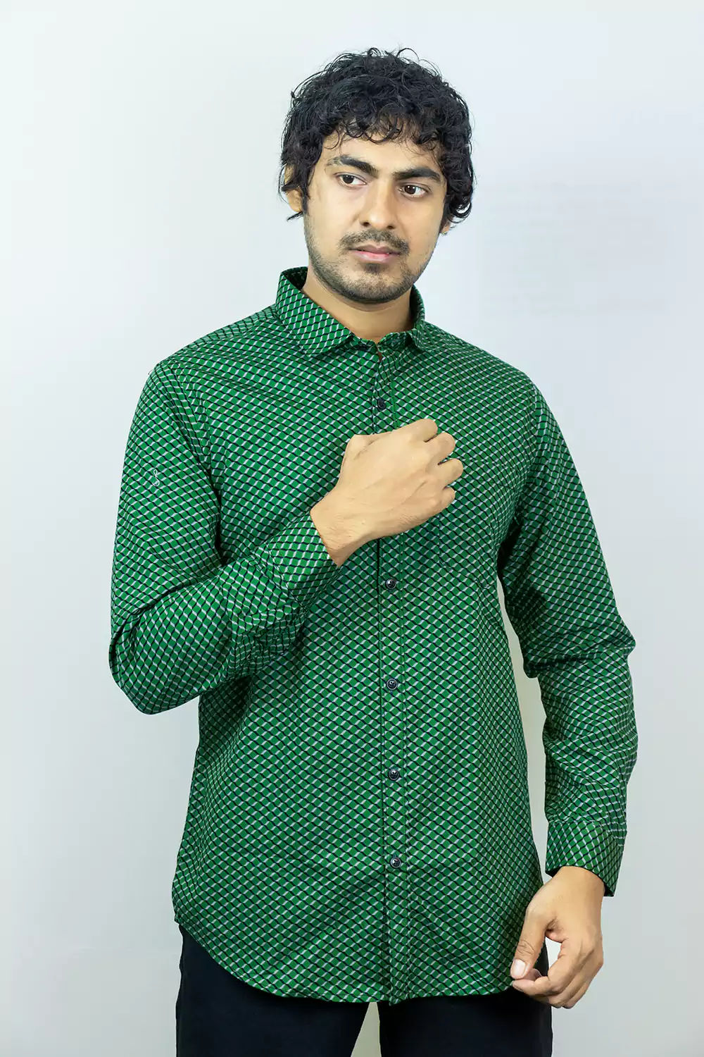 Dark Green Formal Printed Shirt