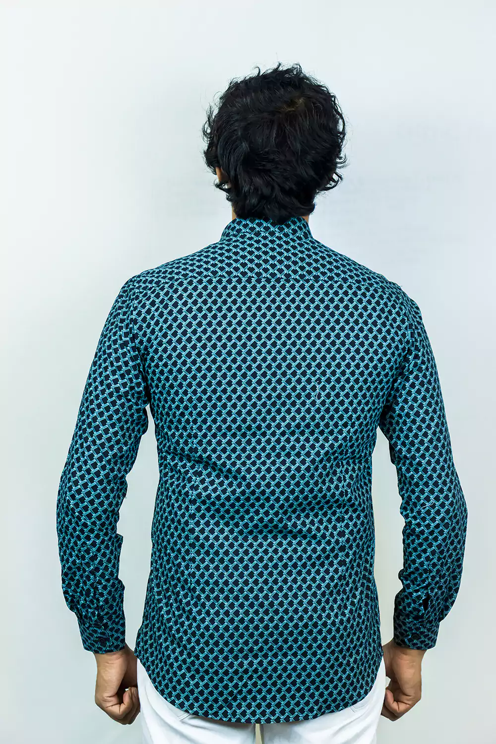 Teal Blue Geometric Patterned Shirt