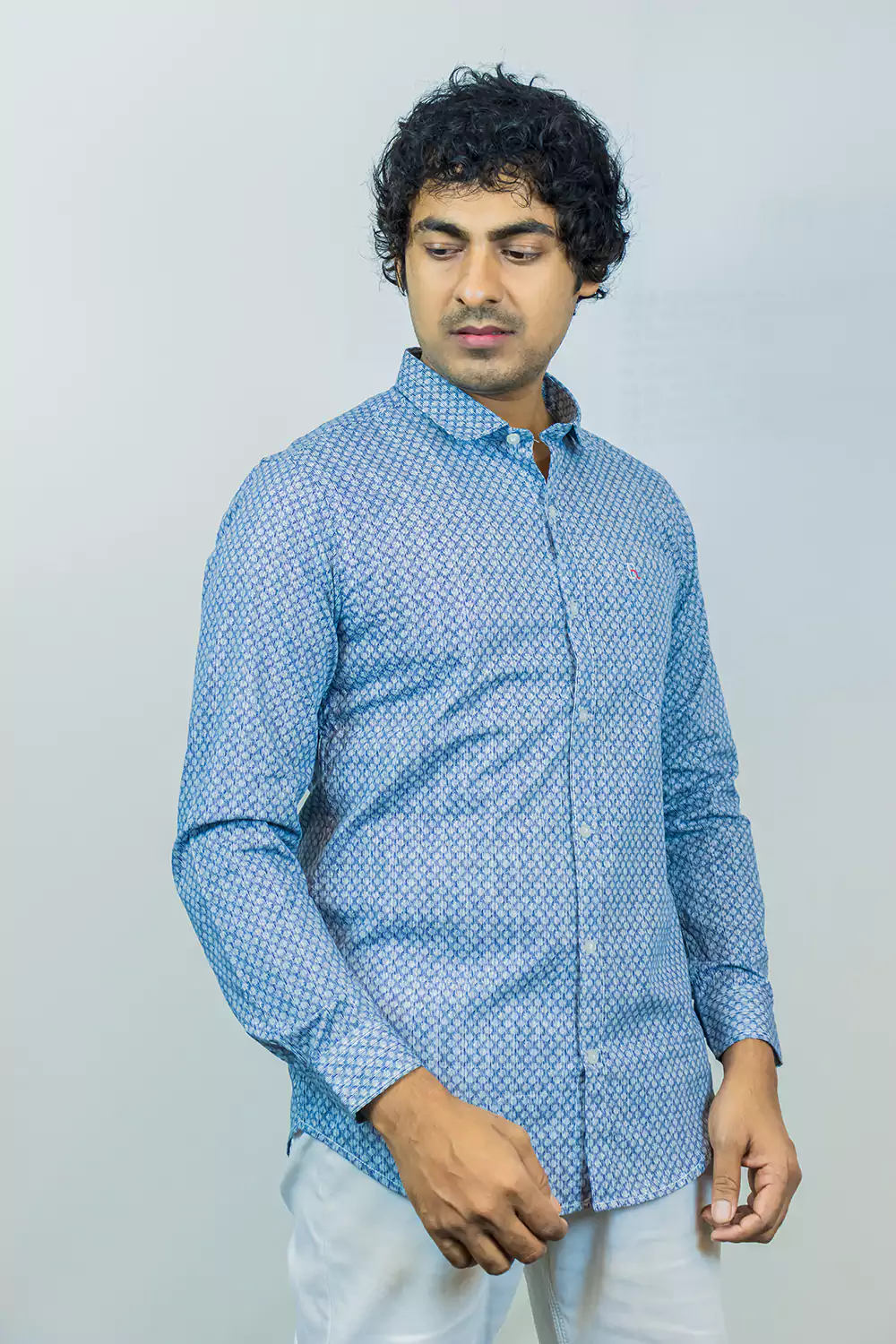 Soft Blue Geometric Patterned Shirt