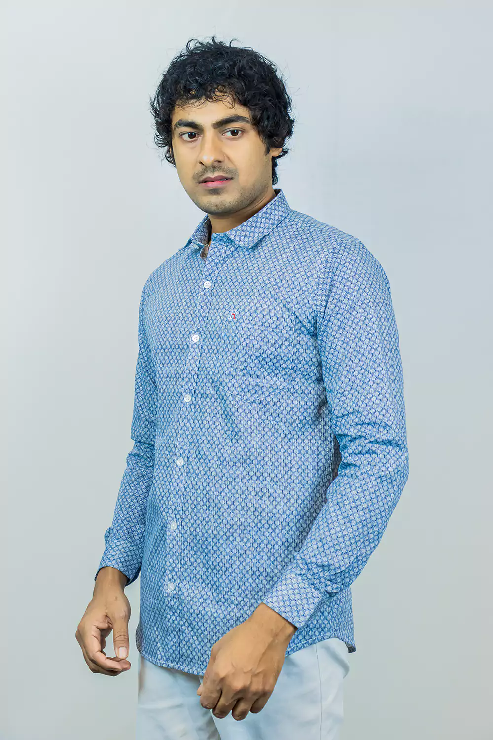 Soft Blue Geometric Patterned Shirt