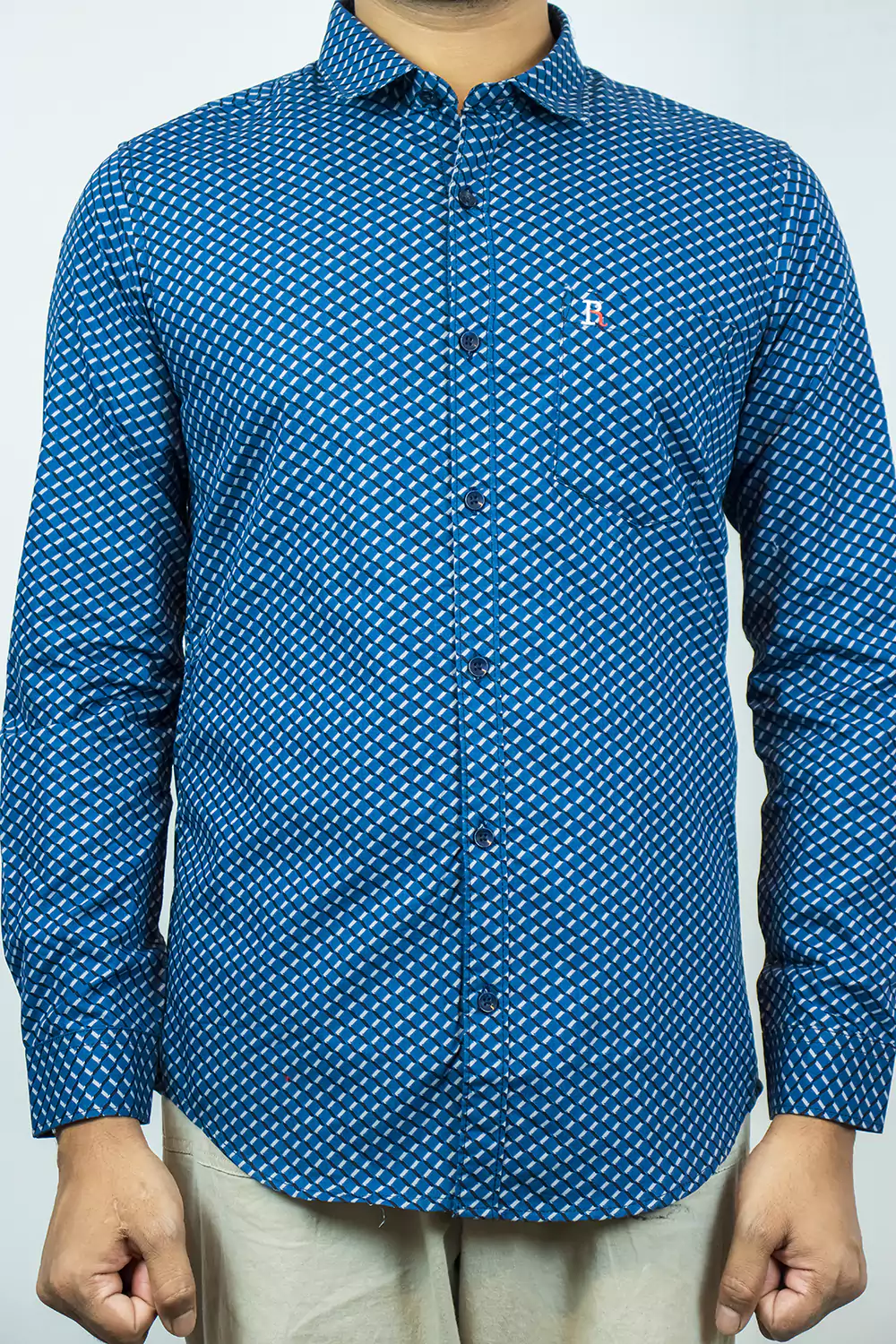Navy Blue Patterned Shirt