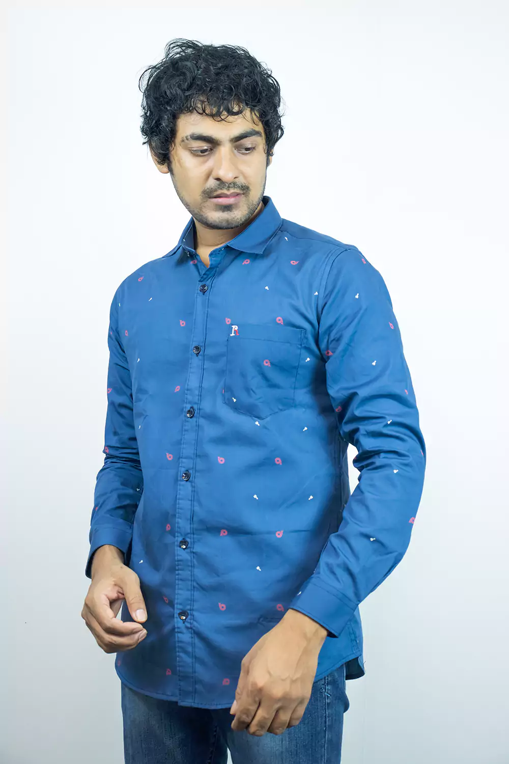 Azure Blue Patterned Shirt