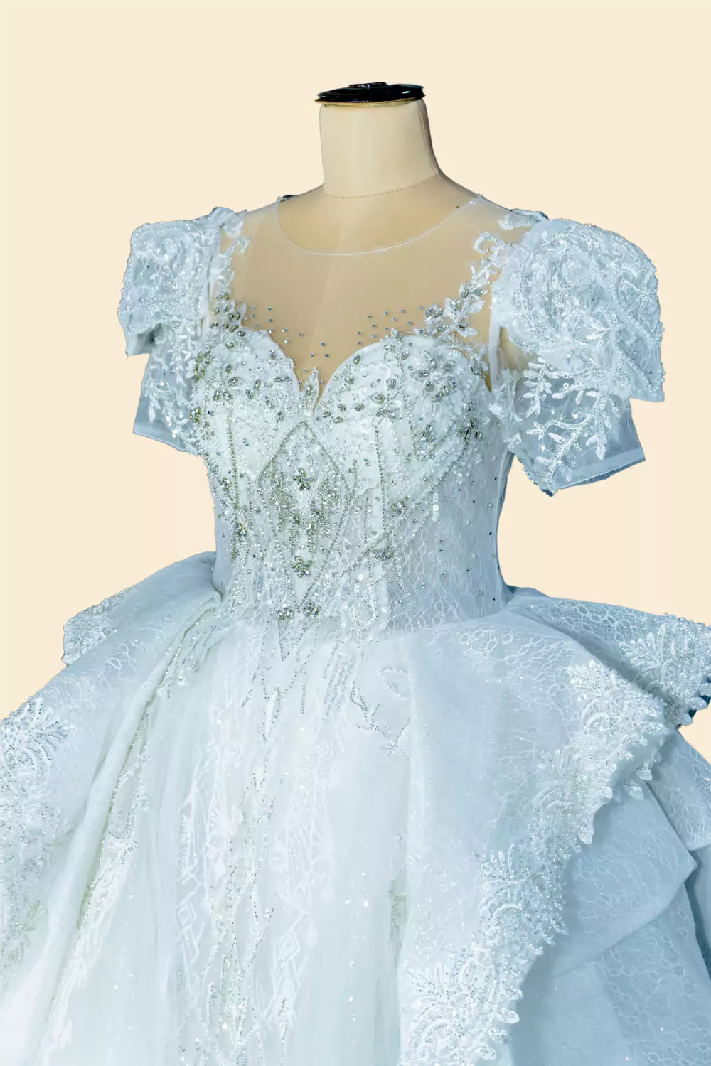 White Ballroom Layered Wedding Gown