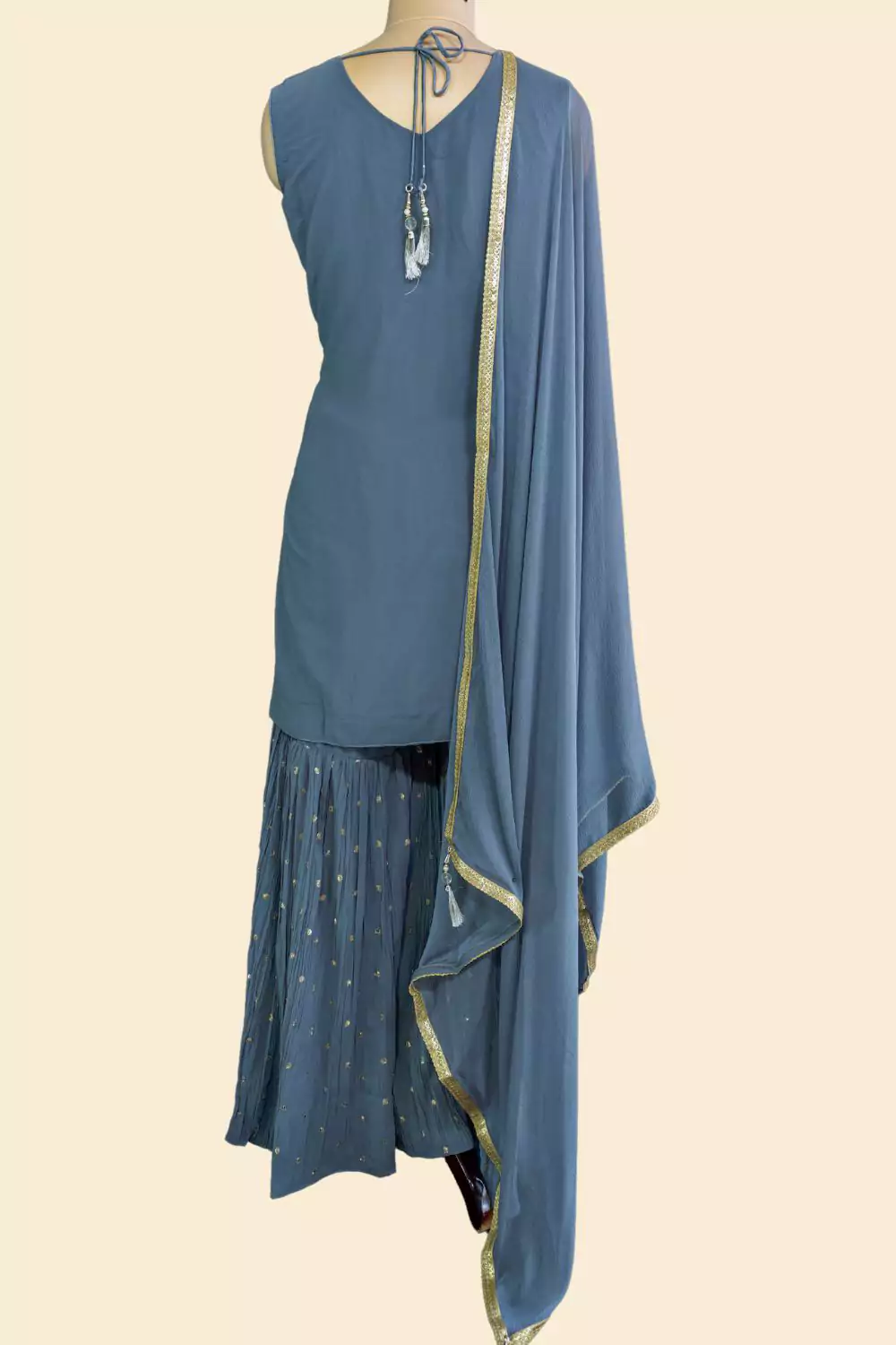 Dusky Blue Embellished Sharara Suit Set